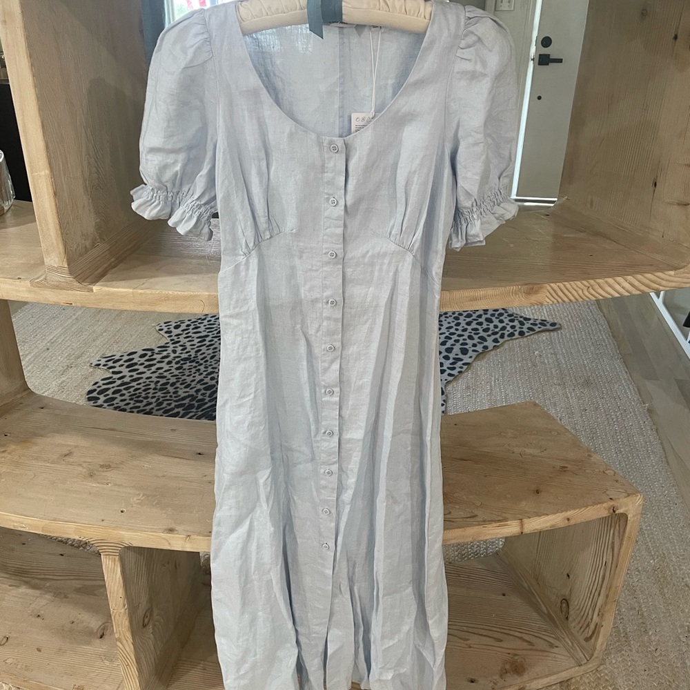 & Other Stories 💙 Elegant Linen Blue Button-Down Dress